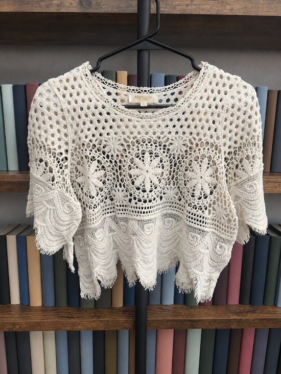 Rebellion Tops - Rebellion Crochet Lace Boho Poncho Top | Ivory | Size M